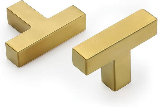 Goldenwarm Brushed Brass Cabinet Pull Knobs Kitchen Hardware - LSJ12GD Modern Gold Drawer Knobs Square Single Hole Bathroom Cabinet Pulls Dresser Handles 1 Pack