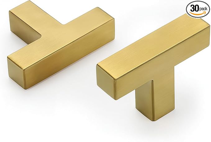Goldenwarm Brushed Brass Drawer Pulls Kitchen Cabinet Door Handle - LSJ12GD Gold Cabinet Knobs Modern Square Drawer Dresser Knobs Furniture Hardware Cupboard Pulls Single Hole 30 Pack