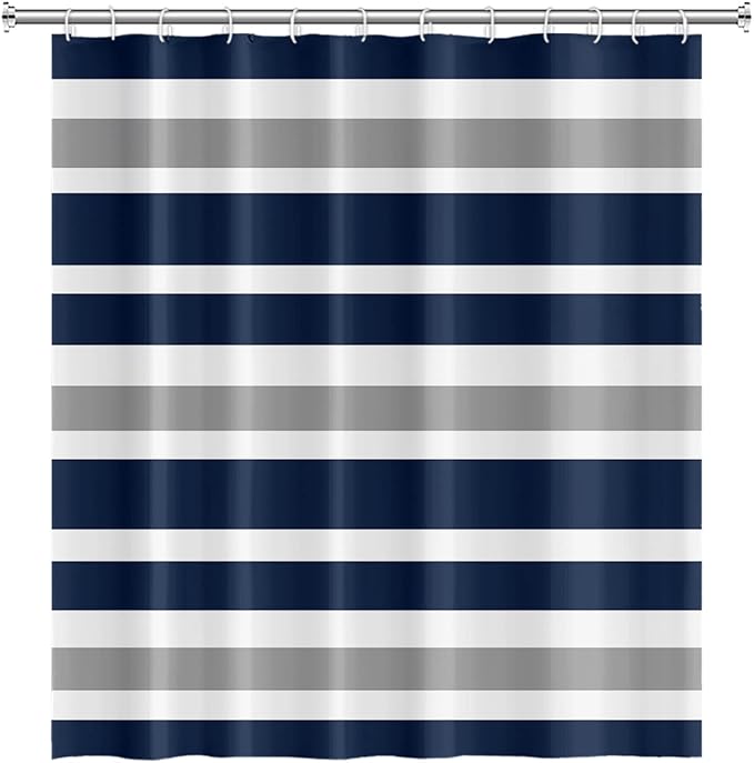 Stripes Fabric Bathroom Curtain Dark Blue Grey Modern Minimalist Shower Curtain with Hooks Polyester Waterproof Abstract Artistic Decor, 72x72 Inch