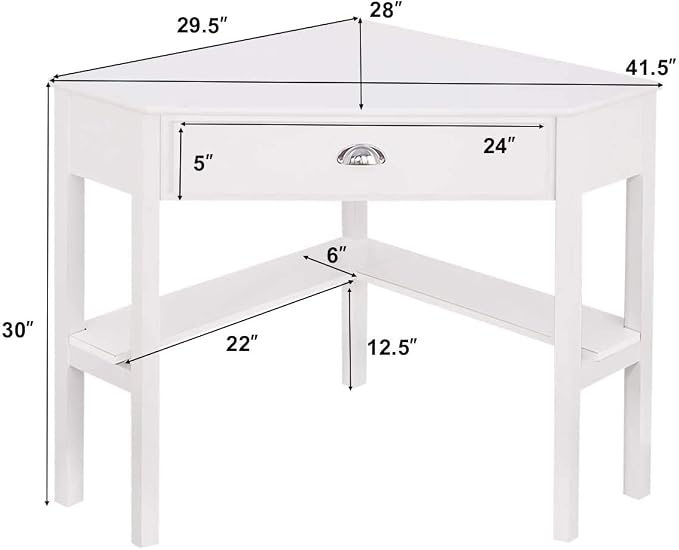 Nightcore Corner Desk for Small Space, Wood Corner Computer Desk, Compact Writing Table w/Drawer & Storage Shelves, Space Saving Study Workstation, Laptop PC Corner Table for Home Office