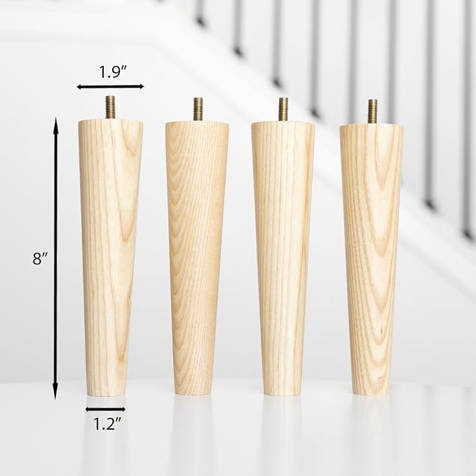 Airy Abode Premium Ash Wood Furniture Legs (Full Install Kit) - Pick Your Size and Color