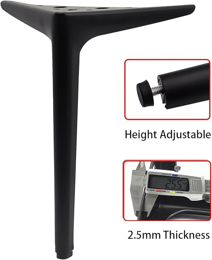 11 3/4 inch/30cm Matte Black Metal Furniture Legs Set of 4, DIY Replacement Furniture Feets with Level Feet for Cabinet, Sofa, Dresser