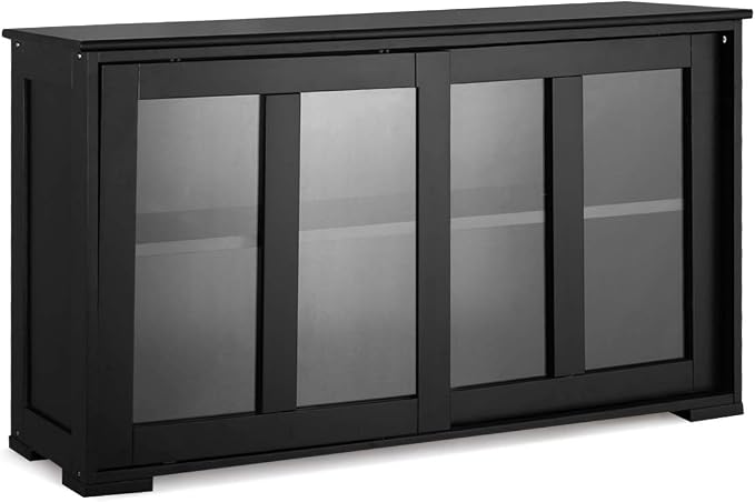 Giantex Buffet Sideboard, Wood Credenza with Sliding Doors, Storage Cabinet with Adjustable Shelf, Modern Console Table, Kitchen Cupboard, Buffet Pantry, Living Room Dining Room Furniture (Black)