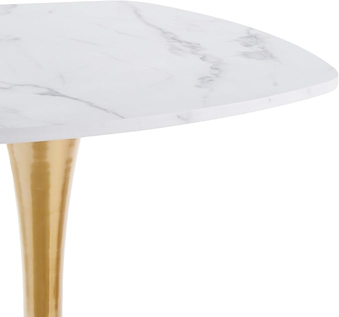 24" Square Tulip Dining Table, White & Gold Modern Pedestal Table for 2-4, Luxury Small Dining Table for Kitchen, Apartment, Bistro, Cafe, Mid Century Modern Design