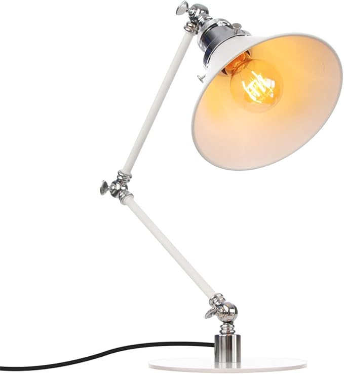 Makeup Vintage Desk Lamp, Industrial Metal Task Table Lamp with Adjustable Swing Arm, Bedroom Bedside Night Light Cafe Retro Reading Lighting,White