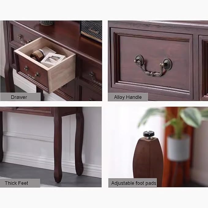 Farmhouse Console Table Sofa Table with Drawers, Solid Wood Entryway Foyer Table with Large Storage Space for Hallway/Living Room (Color : Light Walnut, Size : L:120cm)