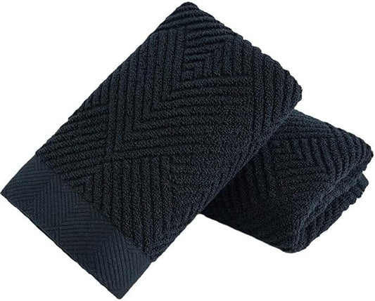 sense gnosis Black Hand Towel Set of 2 Striped Pattern 13 X 29 Inch | Super Soft 100% Cotton Ultra Absorbent Bathroom Hand Towel