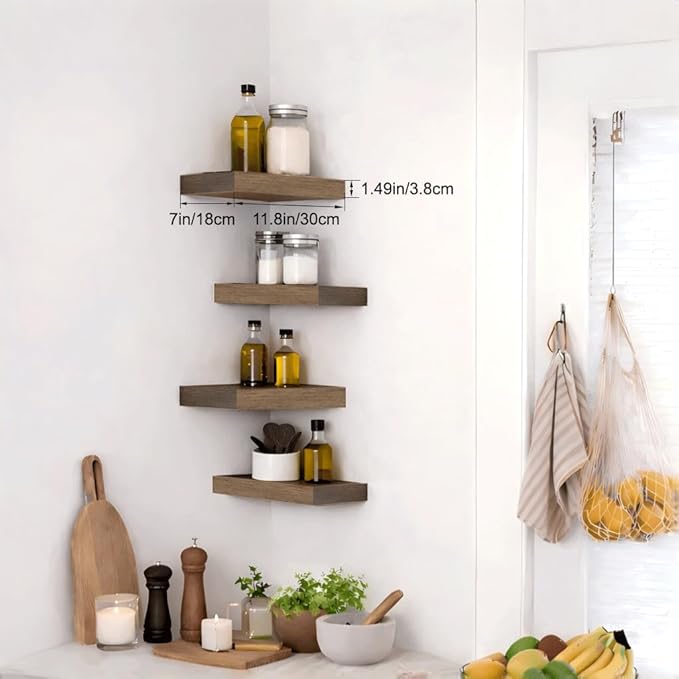 Bathroom Floating Shelves for Wall, Smoke Gray Small 11.8" Floating Shelf for Storage, Display and Farmhouse Rustic Home Decor, Perfect Over Toilet for Bedroom, Kitchen or Living Room, 2-Pack