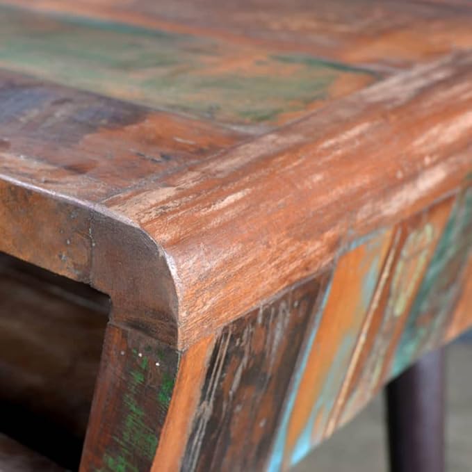 Reclaimed Wood Desk with Iron Legs, Solid Wood Table, Compact Design with Storage Compartment, Suitable for Office, Home, Gaming, Standing Workstation, Modern Writing Table
