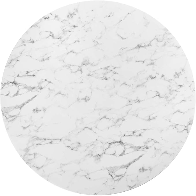 Modway Lippa 54" Round Artificial Marble Dining Table, Top, Black Base