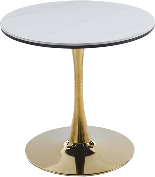 31.5 Inch Round Dining Table,Mid-Century Tulip Table with Metal Pedestal Base,Modern Leisure Table for Small Space Kitchen Dining Room,Easy Assembly,Gold and White
