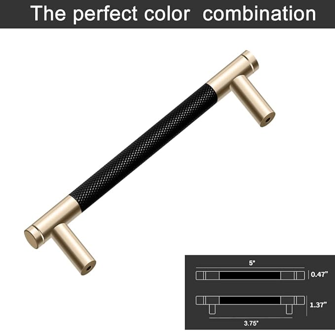 2 Pack 3 3/4 Inch 96 mm Barrel Cabinet Pulls Gold and Black Cupboard Aluminum Handles Drawer Pull Cabinet Handles