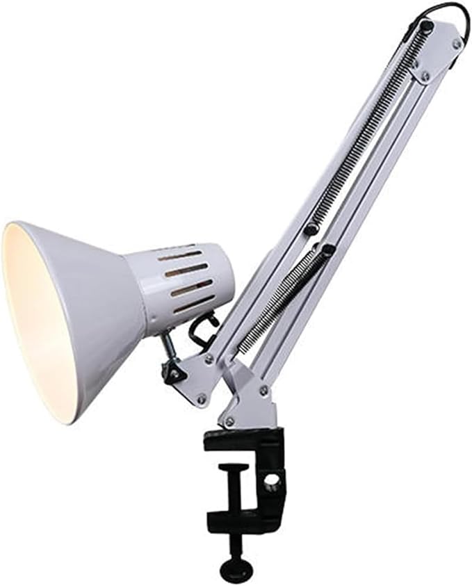 LED Desk Lamp Metal Swing Arm with Clamp Table Dimmable Retro with Switch Bedside Modern Simple Foldable Rotatable(Red)