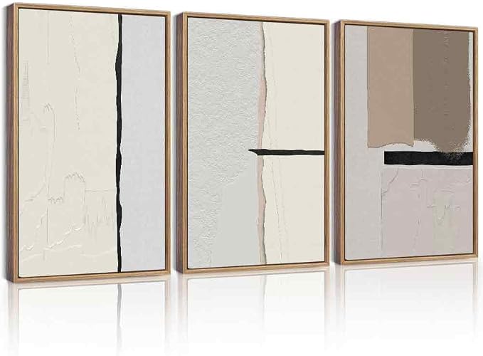KUVIOKE Neutral Abstract Framed Wall Art Beige Mid Century Textured Wall Decor Minimalist Modern Illustrations Art Print for Living Room Bedroom 16x24in (Natural Framed)