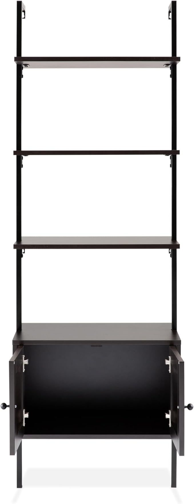 happimess MSH1002A Tulare 72.05" MidCentury Industrial 4-Shelf Wood Wall-Mounted Open Ladder Bookcase with Cabinet and Metal Frame, Black