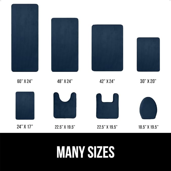 GORILLA GRIP Memory Foam Bath Rugs, Soft Absorbent Velvet Bathroom Mats, Durable Dots on Underside, Machine Washable Bathmat, Carpet Rug Room Decor for Shower Floor, 24x17 Mat, Navy Blue