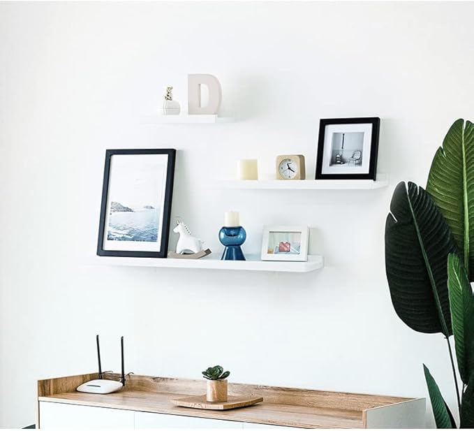 16 Inch Floating Shelves Wall Mounted, Solid Wood Wall Shelves for Decor and Storage, Picture Ledge Shelf for Bedroom/Bathroom/Living Room/Kitchen/Laundry Room, White Color,16*4*1.5, 1 Pack