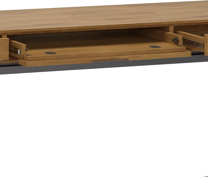 SIMPLIHOME Banting Desk - 72 Inch Wide Solid Wood and Metal Writing Desk in Medium Saddle Brown, Modern Industrial Home Office Computer Table for Study with 2 Drawers and Flip-Down Keyboard Tray