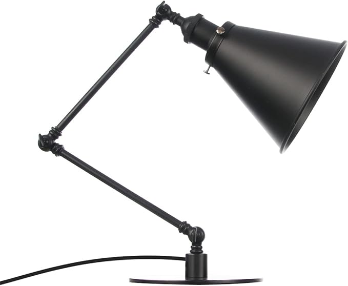 Makeup Vintage Desk Lamp, Industrial Metal Task Table Lamp with Adjustable Swing Arm, Bedroom Bedside Night Light Cafe Antique Reading Lighting,Black