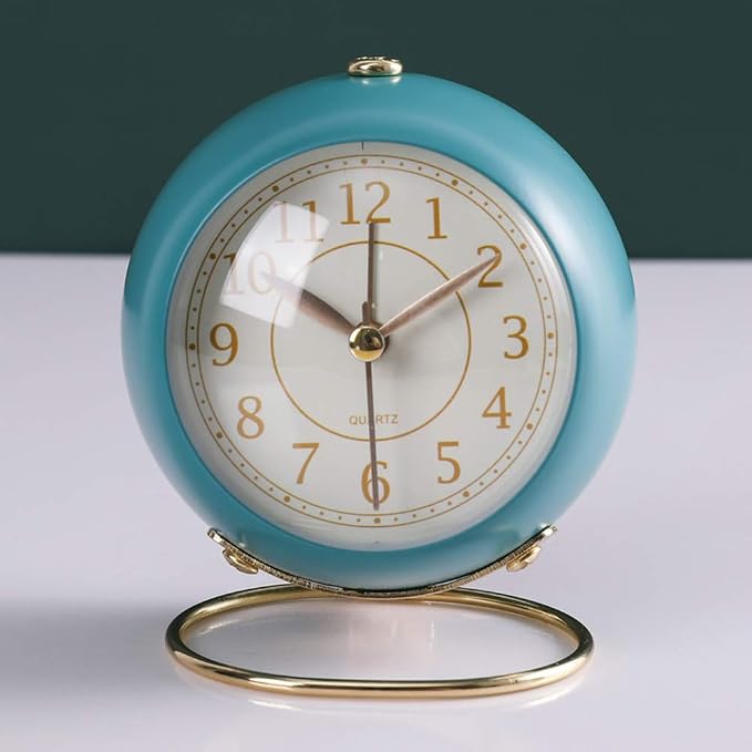 SHISEDECO Small Tableclocks Classic Non-Ticking Tabletop Alarm Clock with Backlight, Battery Operated Astronaut Deskclock with HD Glass for Living Room Bedroom Bedside Indoor Decor (Lake Blue)