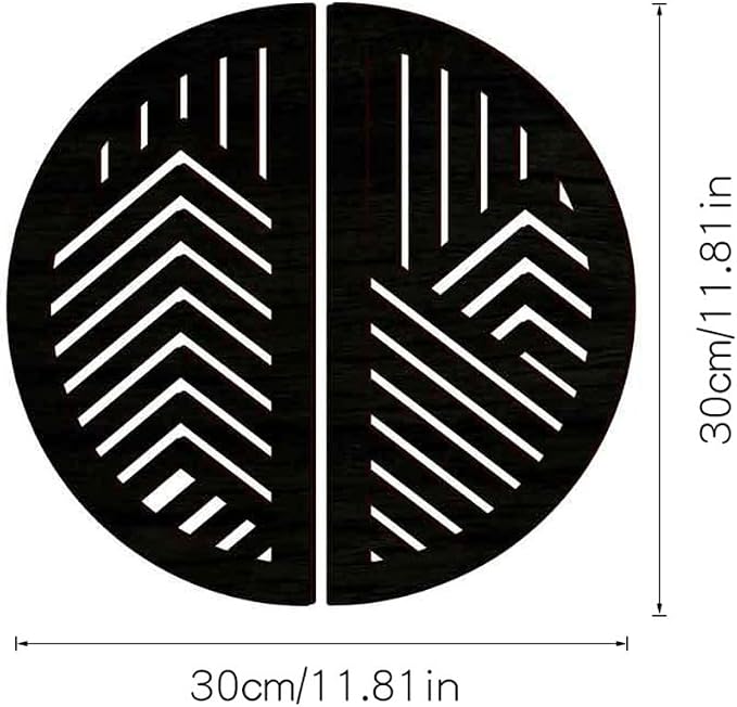 Hollow Round Wood Art Wall Decor, Modern Vintage Wooden Round Wall Sculptures, Half Round Wall Decor Hanging Abstract Panel 3D Geometric Wood Wall Art Decor for Home Office Living Room Bedroom (Black)