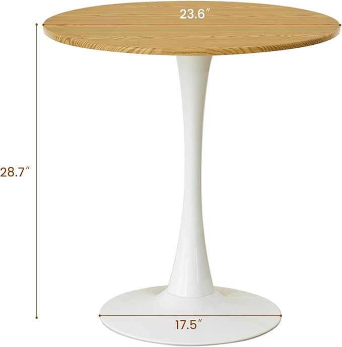 Round Dining Table, 24" Circle Tulip Table with Thickened Tabletop & Metal Pedestal, Mid Century Modern Bistro Table for Kitchen, Small Places, Living Room, Cafe (Light Brown)