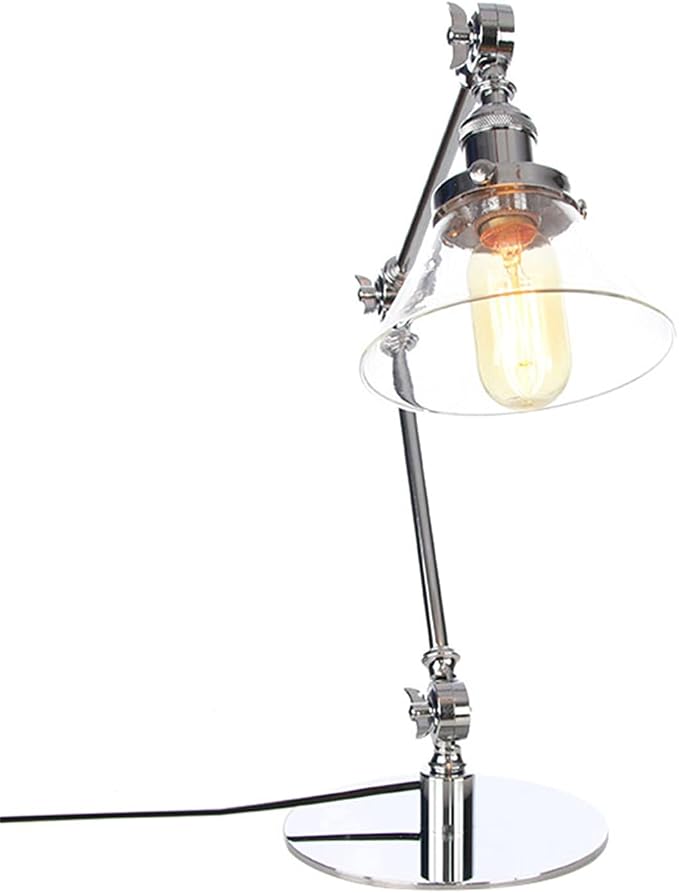 Table Lamp, Adjustable Swing Arm Metal Desk Lamp with Clear Glass Shade, Vintage E26 Reading Light for Bedroom or Bedside