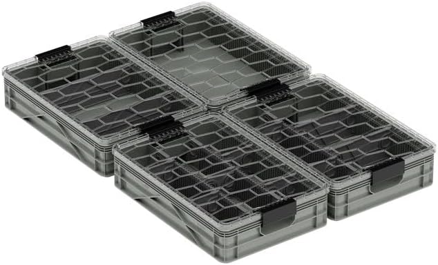 SIDIO Quarter Crate 4 Pack of Stackable Storage Bins - Organizer Bins with Dividers for Garage Organization, Home Storage - Heavy Duty Plastic Containers - 19.16” x 12.75”x 4.57” (Aircraft)