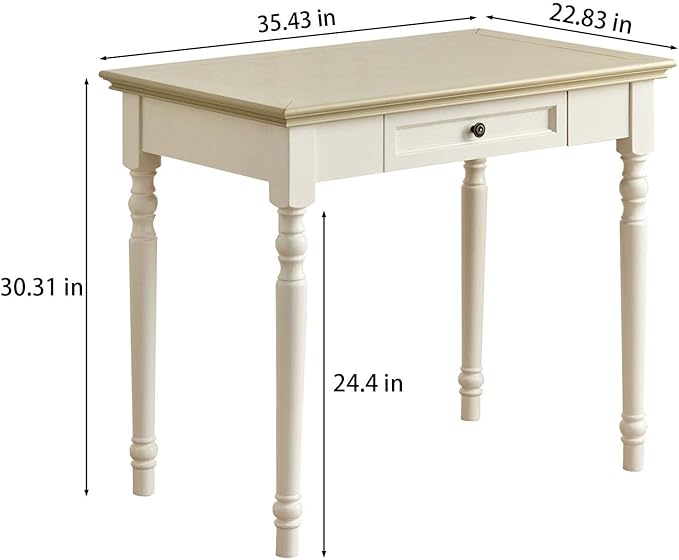 ADORZ Writing Desk with Drawers, 35 Inch French Country Desk Solid Wood Writing Desk for Home Office, Study Workspace or Bedroom (Off-White, 35 inches)