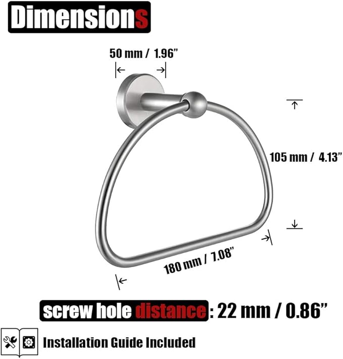 JQK Towel Ring, Stainless Steel Half Ring Towel Holder for Bathroom, 7 Inch Brushed Finished Wall Mount, TR160-BN