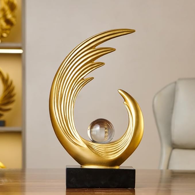 Modern Abstract Art Sculptures, Gold Entryway Table Accents, Black Shelf Decor Accents, Abstract Art Resin Sculpture for Dining Room, Office & Coffee Table – Centerpiece Fireplace Decor (Gold)