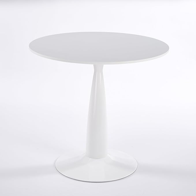 31.5 Inch Round Pedestal Dining Table for 4 to 6 Person Mid Century Modern Tulip Table MDF Top with Metal Base for Living Room Kitchen Office, White