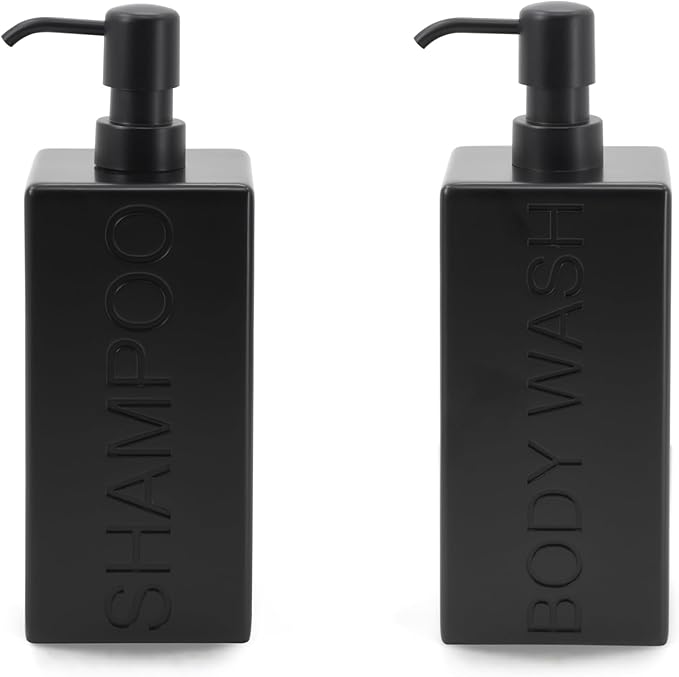 Rectangular Resin Dispenser Premium Bathroom Shampoo Conditioner Body Wash Bottle Modern Refillable Pump Design