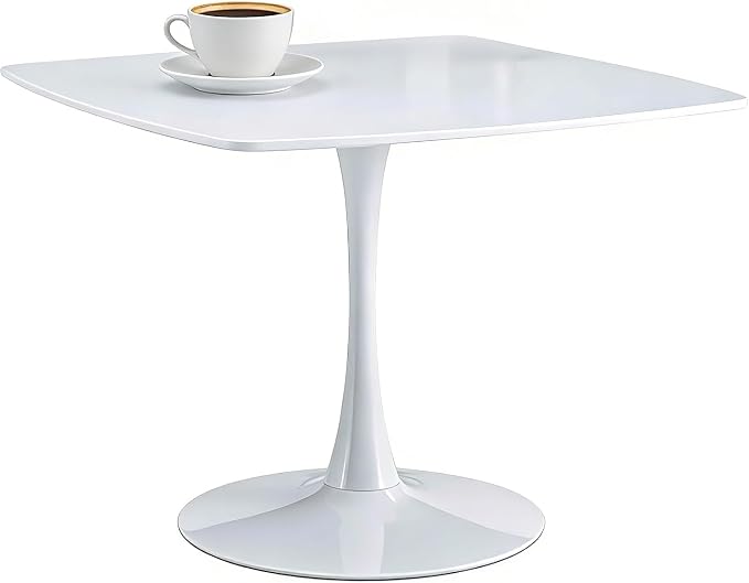 42 Inch White Square Dining Table for 4-6 Person,Mid-Century White Tulip Table Kitchen Dining Table with MDF Tabletop and Pedestal Base for Home Kitchen