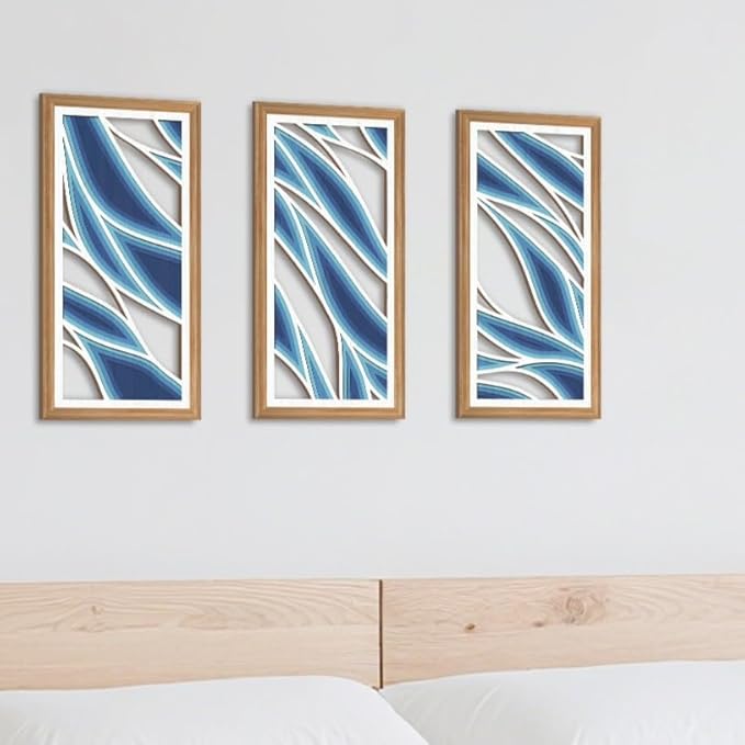 IARTTOP Blue Abstract Wall Art Set of 3 Modern Geometric Line Wall Decor Mid Century Artwork Teal Navy Blue Minimalist Art Prints for Office Living Room Bedroom 8 x16 Inch
