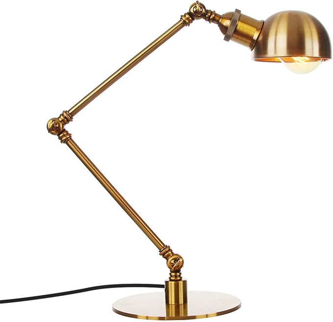 Makeup Vintage Desk Lamp, Adjustable Swing Arm Industrial Metal Task Table Lamp, Bedroom Bedside Night Light Cafe Retro Reading Lighting,Gold