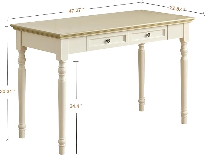 Beige Writing Desks with Drawers, 47" Solid Wood French Country Style Computer Table for Home Office, Living Room Study or Workspace