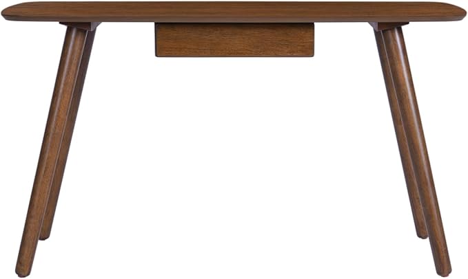 Hassyee Mid-Century Modern Style Writing Desk with Large Drawers, Computer Study Desk with Solid Rubberwood Legs for Home Office Workspace or Entryway (Walnut)