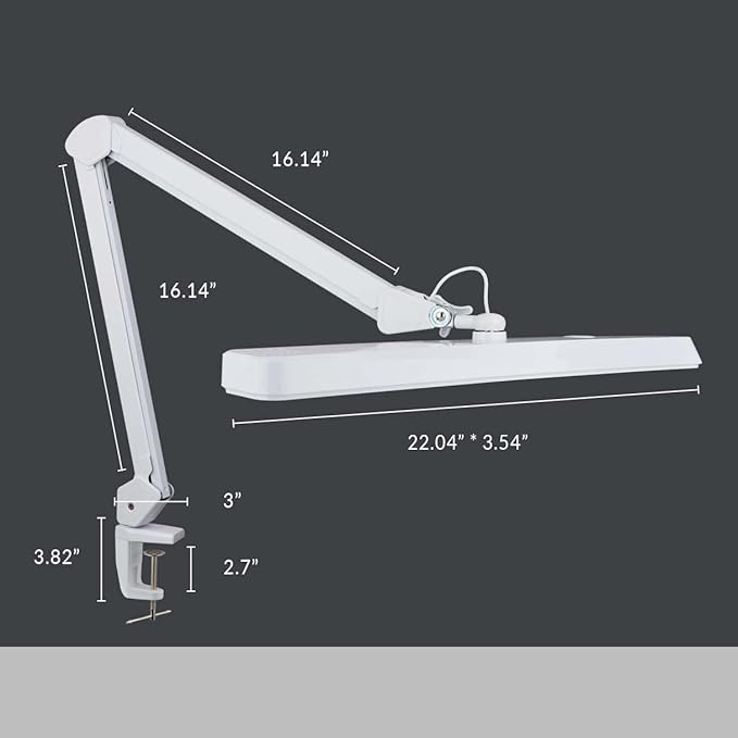 Neatfi Task Lamp – 2,500 Lumens, 30W, 22-Inch Wide Shade, 4 Brightness Levels, Eye-Caring Light, Clamp Mount, LED Task Light for Manicure Table, Crafts, Workbench, Office (Non-CCT, White)