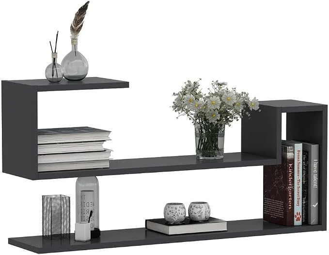 Geometric Wall Shelf: Modern MDF Floating Bookshelf (Anthracite)