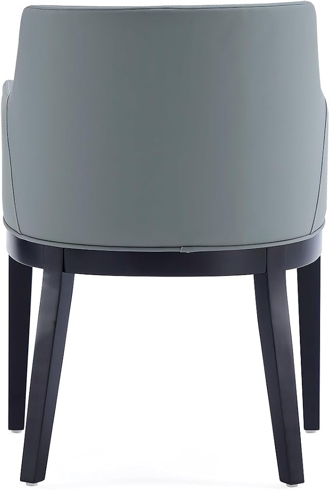 Manhattan Comfort Gansevoort Modern Faux Leather Dining Chair with Arms, Leatherette Upholstery on Solid Beech Wood Frame, Accent Furniture for Kitchen Table or Office, Set of 2, Pewter