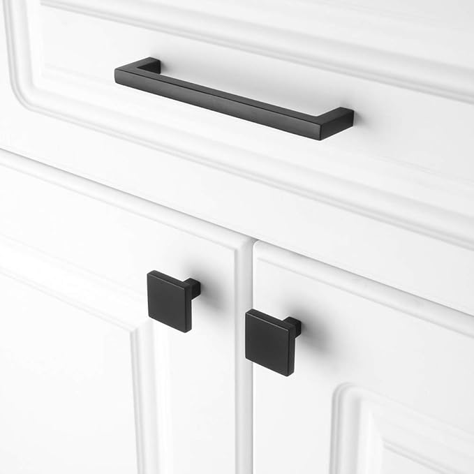 KOOFIZO 30 Pack Black Cabinet Knobs Matte Black Drawer Knobs K03 Square Single Hole Cabinet Pulls for Cabinets Drawer Dresser Cupboard Bedroom Closet Bathroom Vanity