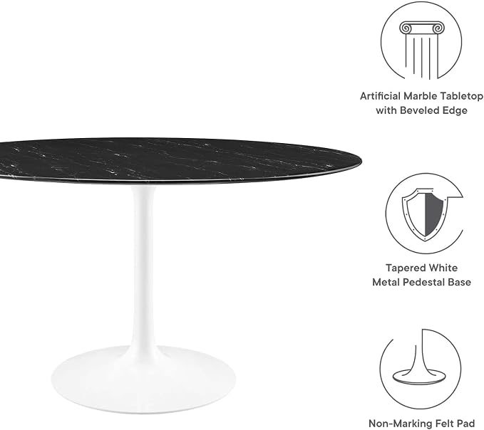 Modway Lippa Dining Table, 54", White Black