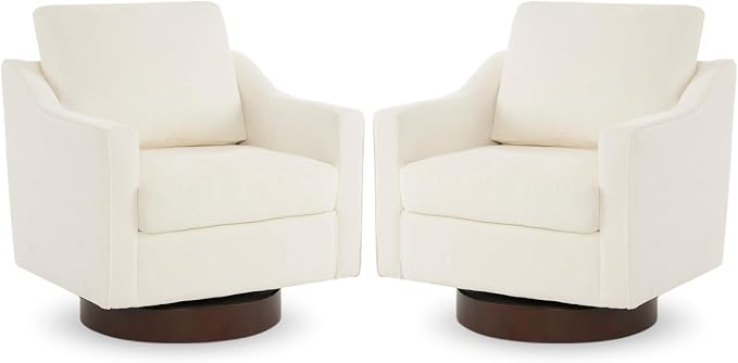 VINGLI Mid-Century Modern Swivel Accent Chairs Set of 2, 360°Upholstered Armchairs, Home Sofa with Track Arms for Living Room, Bedroom, Reading Room, Club Swivel Chairs, Chenille Beige