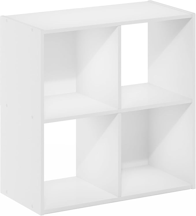 Furinno PELLI Book Shelf, 4-Cube Bookshelf with Open & Closed Back Cubes, 2 x 2 Storage Organizer Cabinet, 11.6 x 24.2 x 24.2, for Living Room, Bedroom, Home Office, White