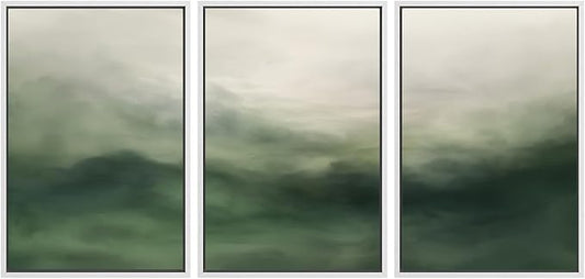 SIGNWIN Framed Canvas Print Wall Art Set Abstract Green Misty Landscape Illustrations Modern Art Decorative Boho Relax/Zen Nordic for Living Room, Bedroom, Office - 24"x36"x3 White