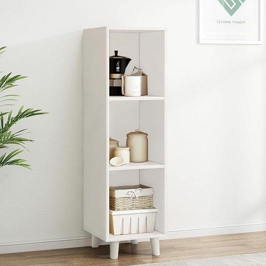 IOTXY Open Cube Low Bookcase - 3-Tier Freestanding Storage Display Cabinet Organizer with Legs for Home Office, 3-Cubes Open Shelf Short Bookshelf, White