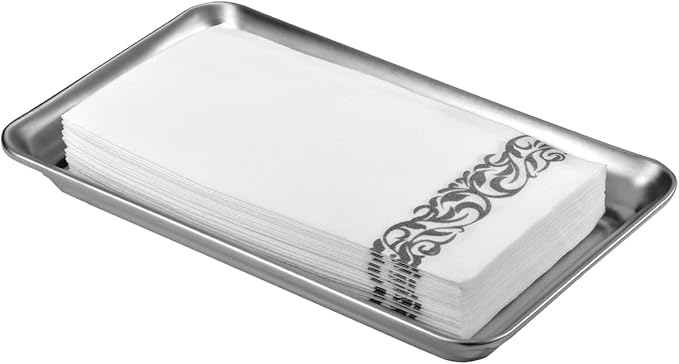 Vintage Farmhouse Decor Metal Vanity Tray, Countertop Guest Hand Towel Storage Organizer Tray Dispenser, Sturdy Holder for Perfume, Cosmetics, Jewelry, Makeup Bathroom Organizer - Stainless Steel
