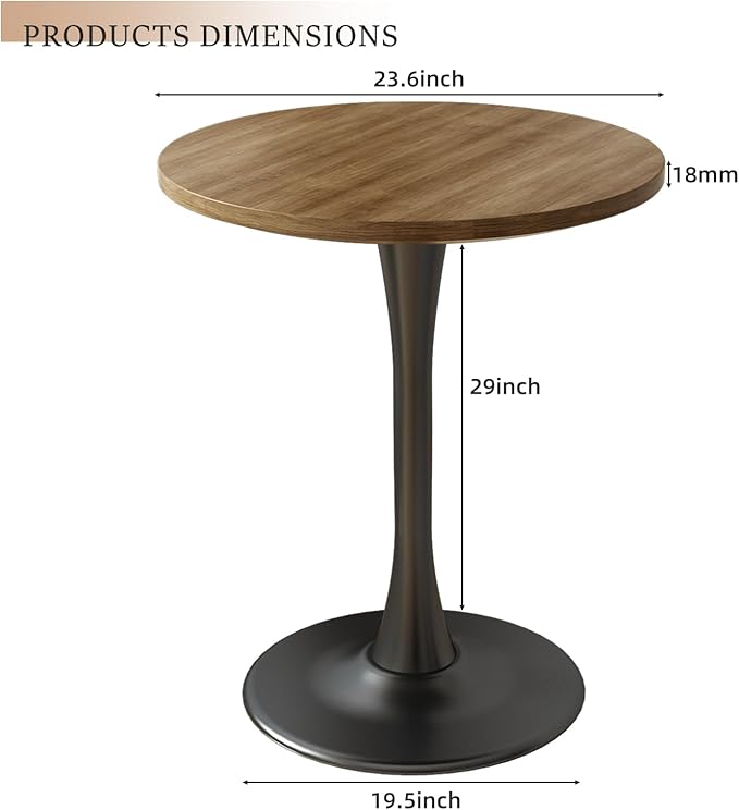 Round Dining Table 24" Circle Tulip Table with Wood Thickened Tabletop & Sturdy Metal Pedestal Mid Century Modern Farmhouse Kitchen Tables 2 People Small Places Living Room Cafe,Somber Walnut