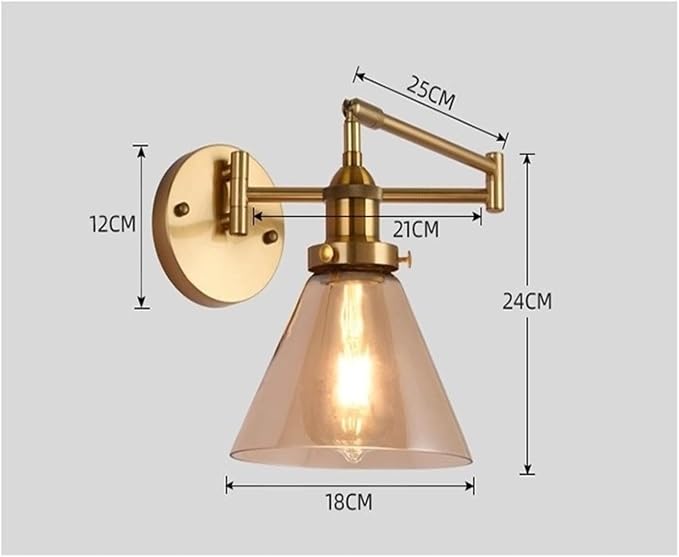 Folding Wall Lamp Retro Rocker Arm Wall Lamp Bedroom Bedside Lamp Iron + Glass Art Living Room Study Reading Wall Sconce Swing Arm Adjustable Vintage Wall Mount Light Sconce (Color : B)